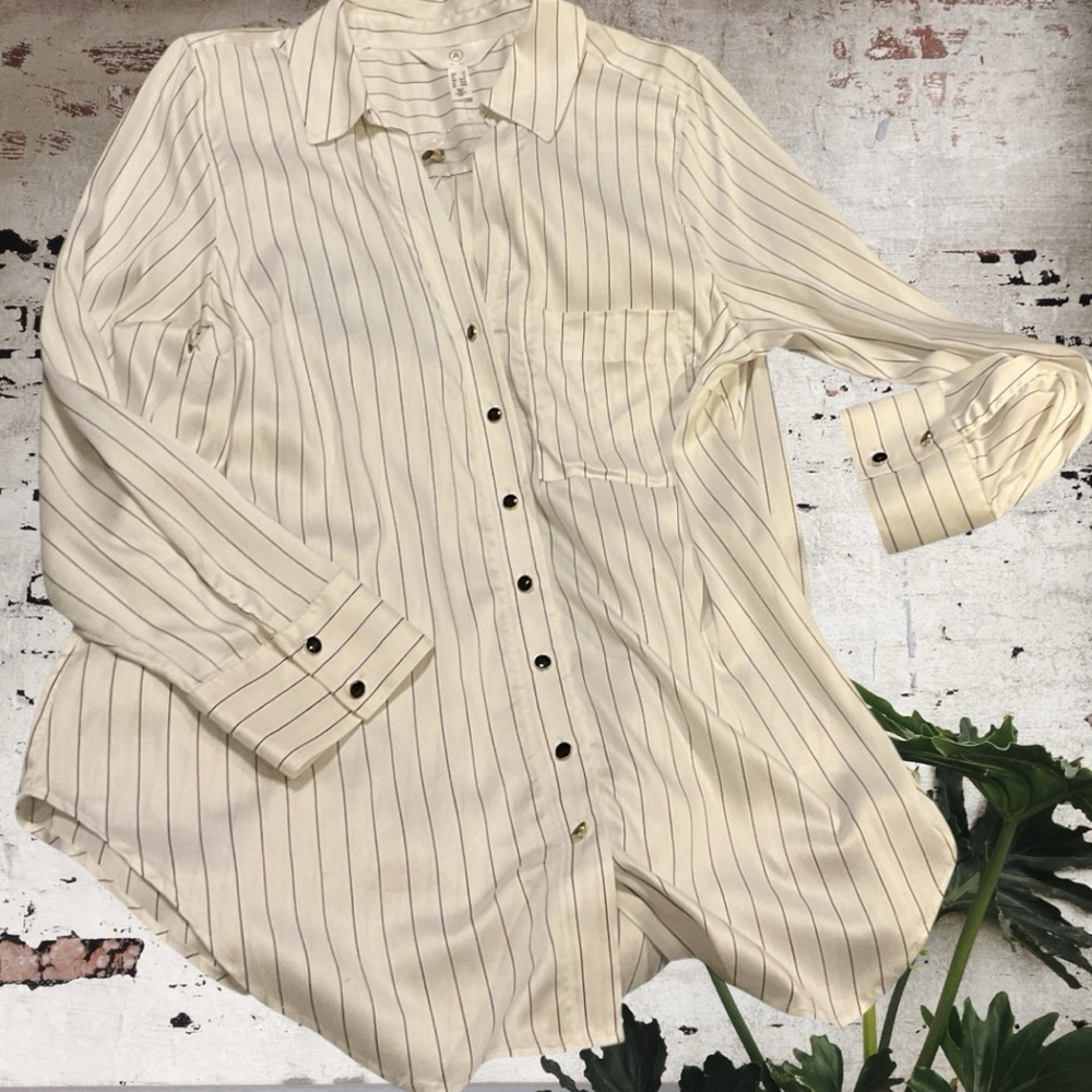 A MTL 1980 Satin Striped Button-Up Shirt White/Black/Burgundy Size 1X - Picture 2 of 11